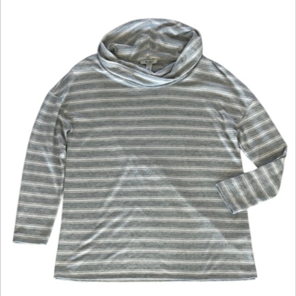 WHBM oversized gray and white striped cowl neck shirt size XL